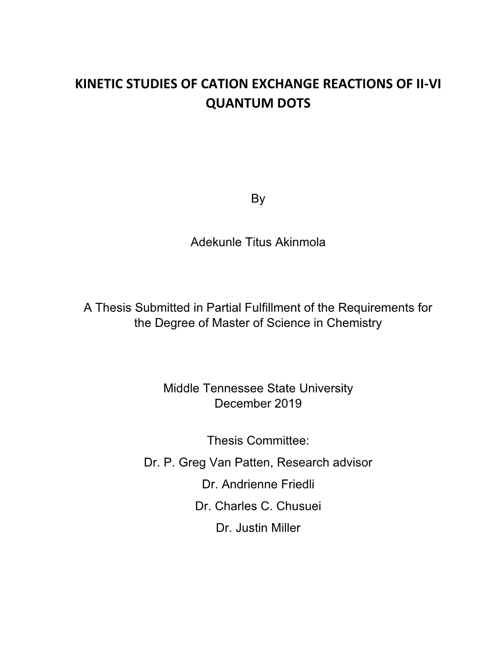 Kinetic Studies of Cation Exchange Reactions of Ii-Vi Quantum Dots