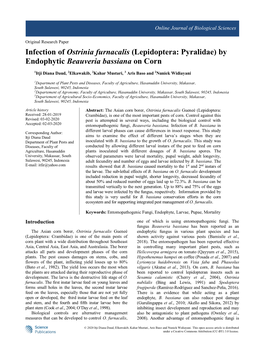 Infection of Ostrinia Furnacalis (Lepidoptera: Pyralidae) by Endophytic Beauveria Bassiana on Corn