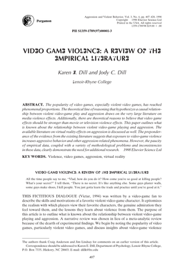 Video Game Violence: a Review of the Empirical Literature