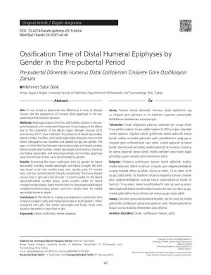 Ossification Time of Distal Humeral Epiphyses by Gender in the Pre