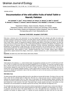 Documentation of the Wild Edible Fruits of Tehsil Takht-E- Nasrati, Pakistan