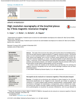 High Resolution Neurography of the Brachial Plexus by 3Tesla Magnetic