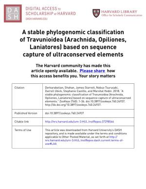 A Stable Phylogenomic Classification of Travunioidea (Arachnida, Opiliones, Laniatores) Based on Sequence Capture of Ultraconserved Elements