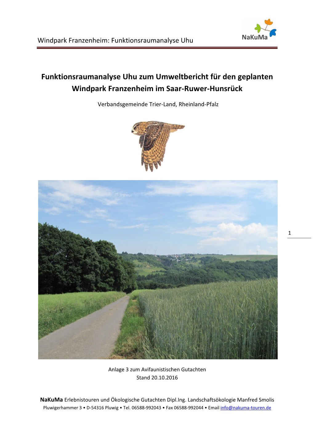 Windpark Franzenheim: Funktionsraumanalyse Uhu