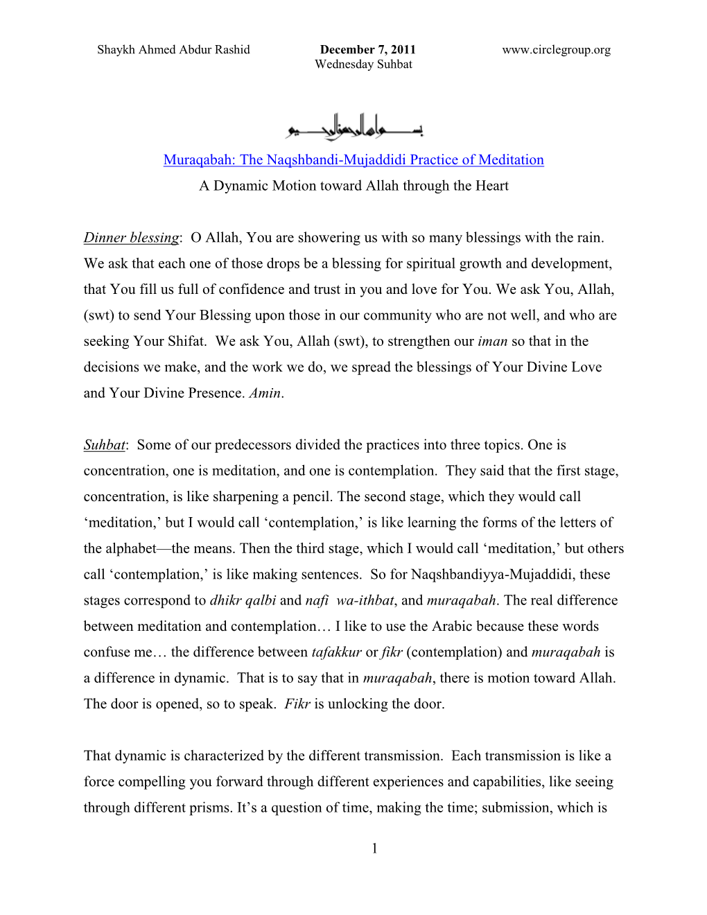 1 Muraqabah: the Naqshbandi-Mujaddidi Practice Of