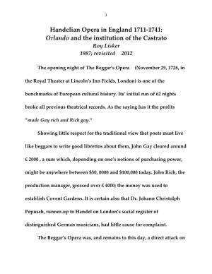 Handelian Opera:Orlando and the Institution of the Castrato Singer (Pdf)