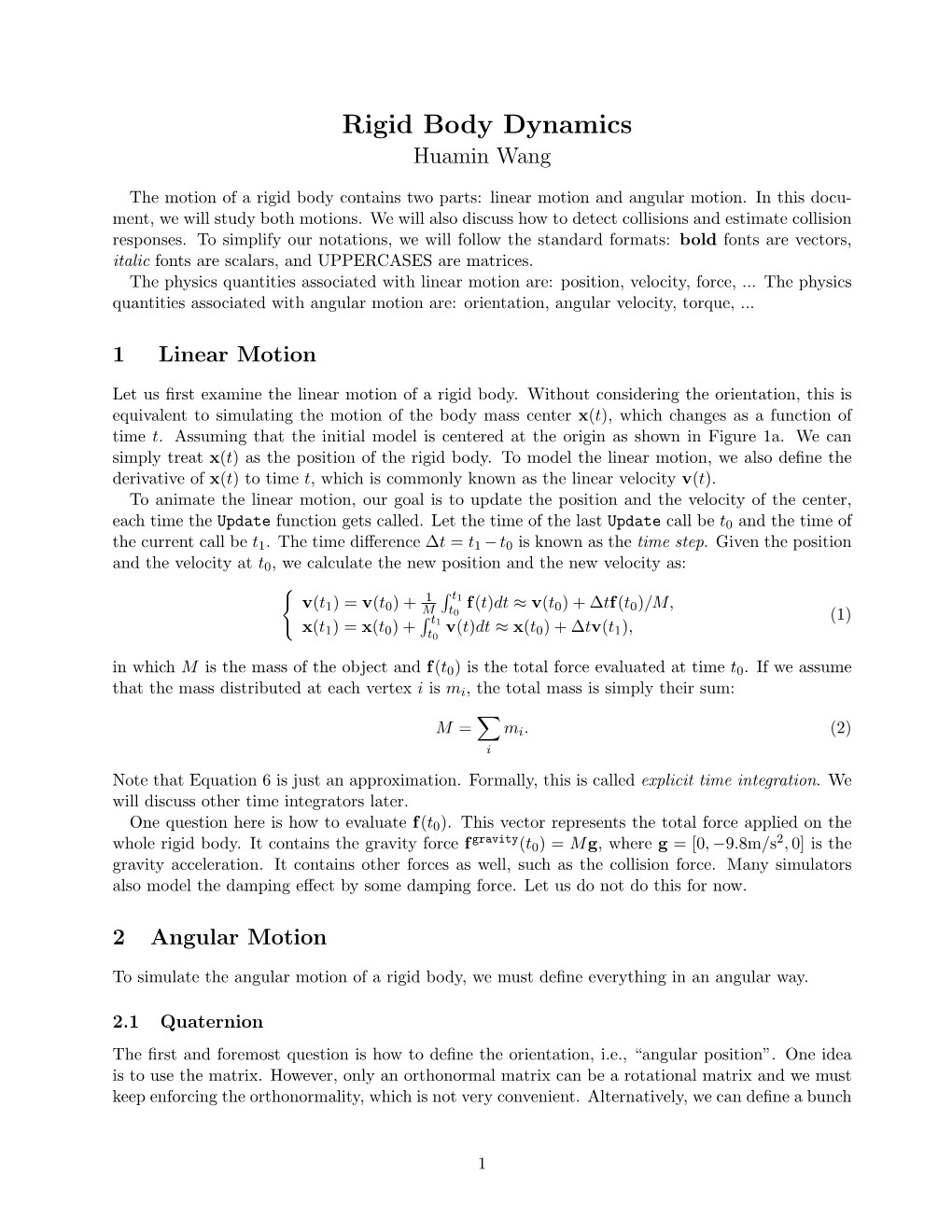 Rigid Body Dynamics Huamin Wang