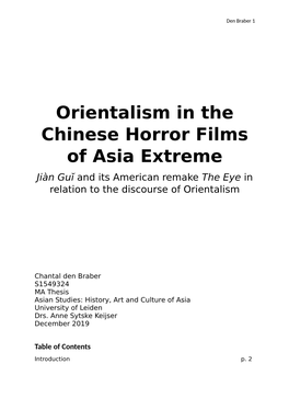 Orientalism in the Chinese Horror Films of Asia Extreme Jiàn Guĭ and Its American Remake the Eye in Relation to the Discourse of Orientalism