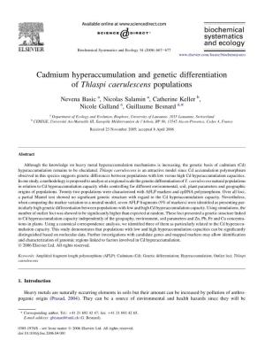 Cadmium Hyperaccumulation and Genetic Differentiation of Thlaspi Caerulescens Populations