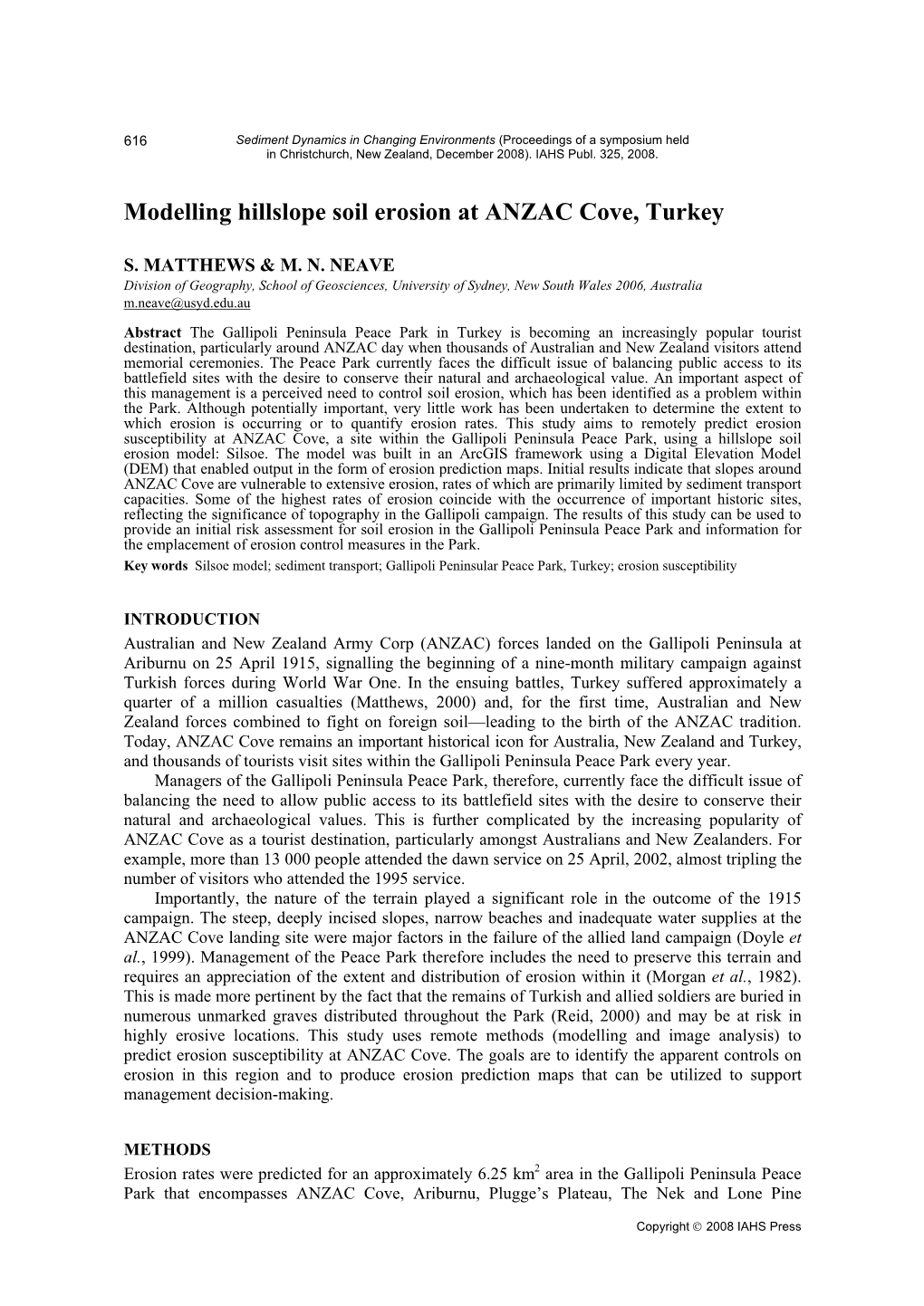 Modelling Hillslope Soil Erosion at ANZAC Cove, Turkey