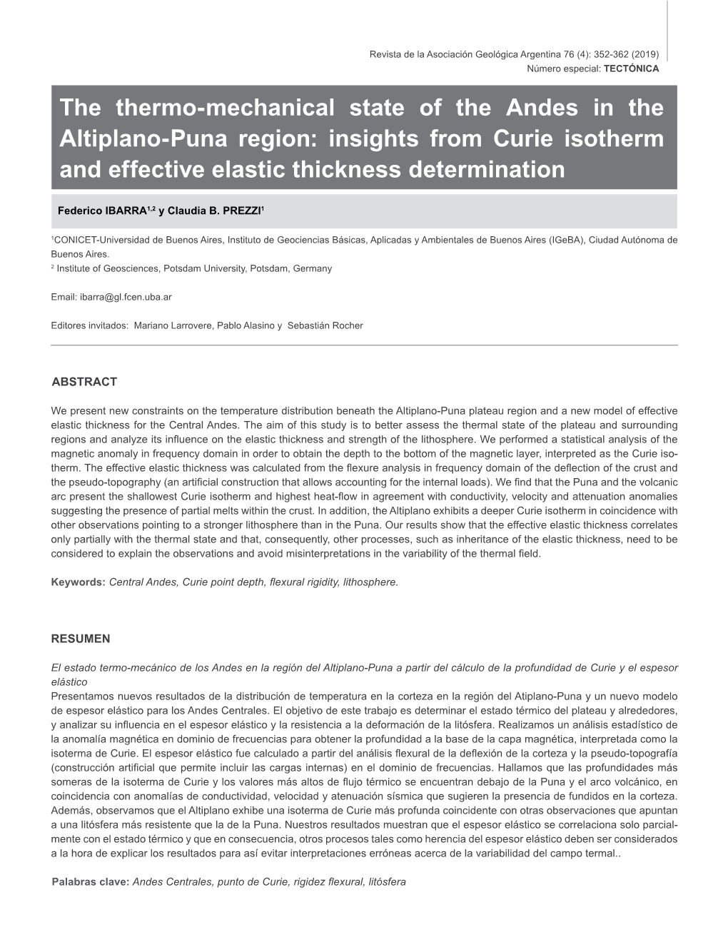 The Thermo-Mechanical State of the Andes in the Altiplano-Puna Region: Insights from Curie Isotherm and Effective Elastic Thickness Determination