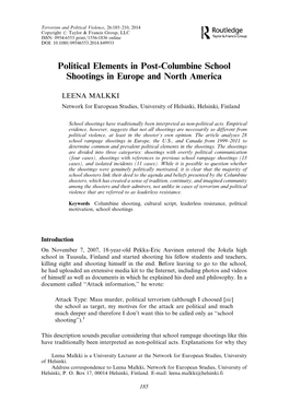 Political Elements in Post-Columbine School Shootings in Europe and North America