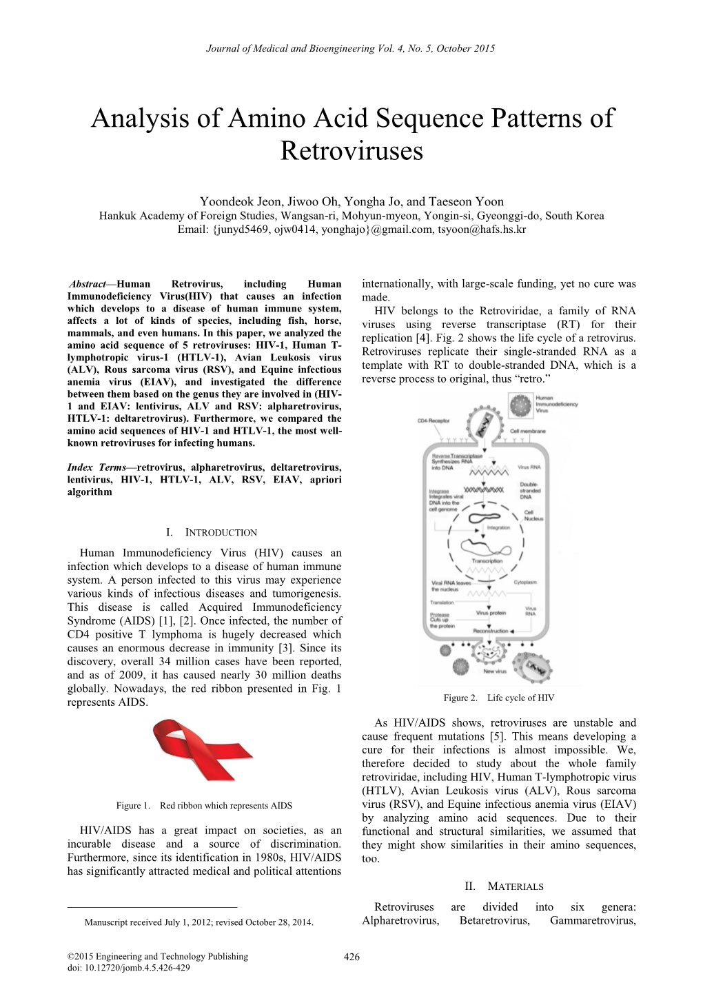 Analysis of Amino Acid Sequence Patterns of Retroviruses