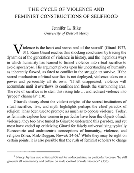 The Cycle of Violence and Feminist Constructions of Selfhood