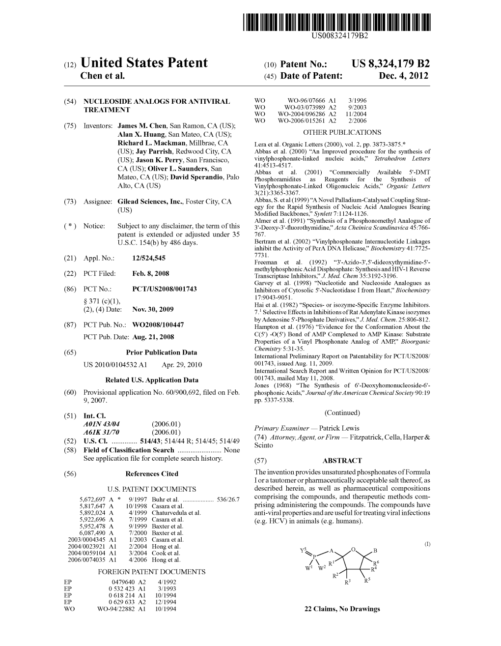 (12) United States Patent (10) Patent No.: US 8,324,179 B2 Chen Et Al