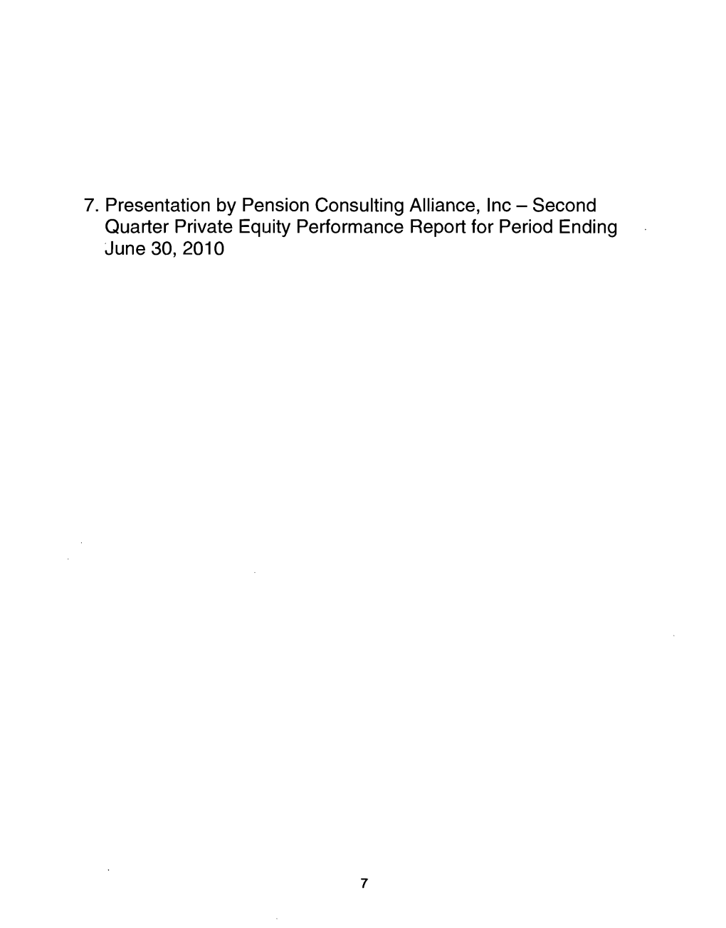 Private Equity Program Performance Report