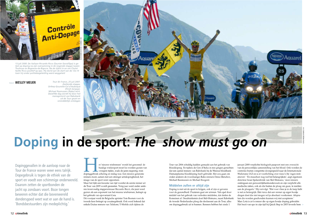 Doping in De Sport: the Show Must Go on / HH Foto Presse Sp Orts