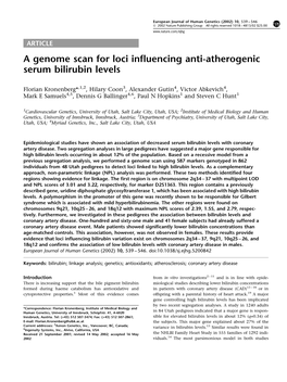 A Genome Scan for Loci Influencing Anti-Atherogenic Serum Bilirubin