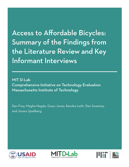 Access to Affordable Bicycles: Summary of the Findings from the Literature Review and Key Informant Interviews