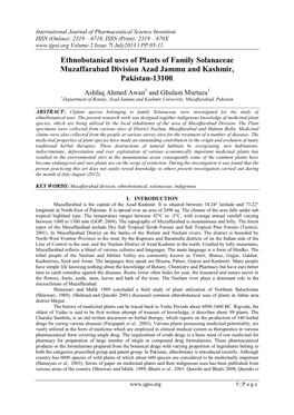 Ethnobotanical Uses of Plants of Family Solanaceae Muzaffarabad Division Azad Jammu and Kashmir, Pakistan-13100