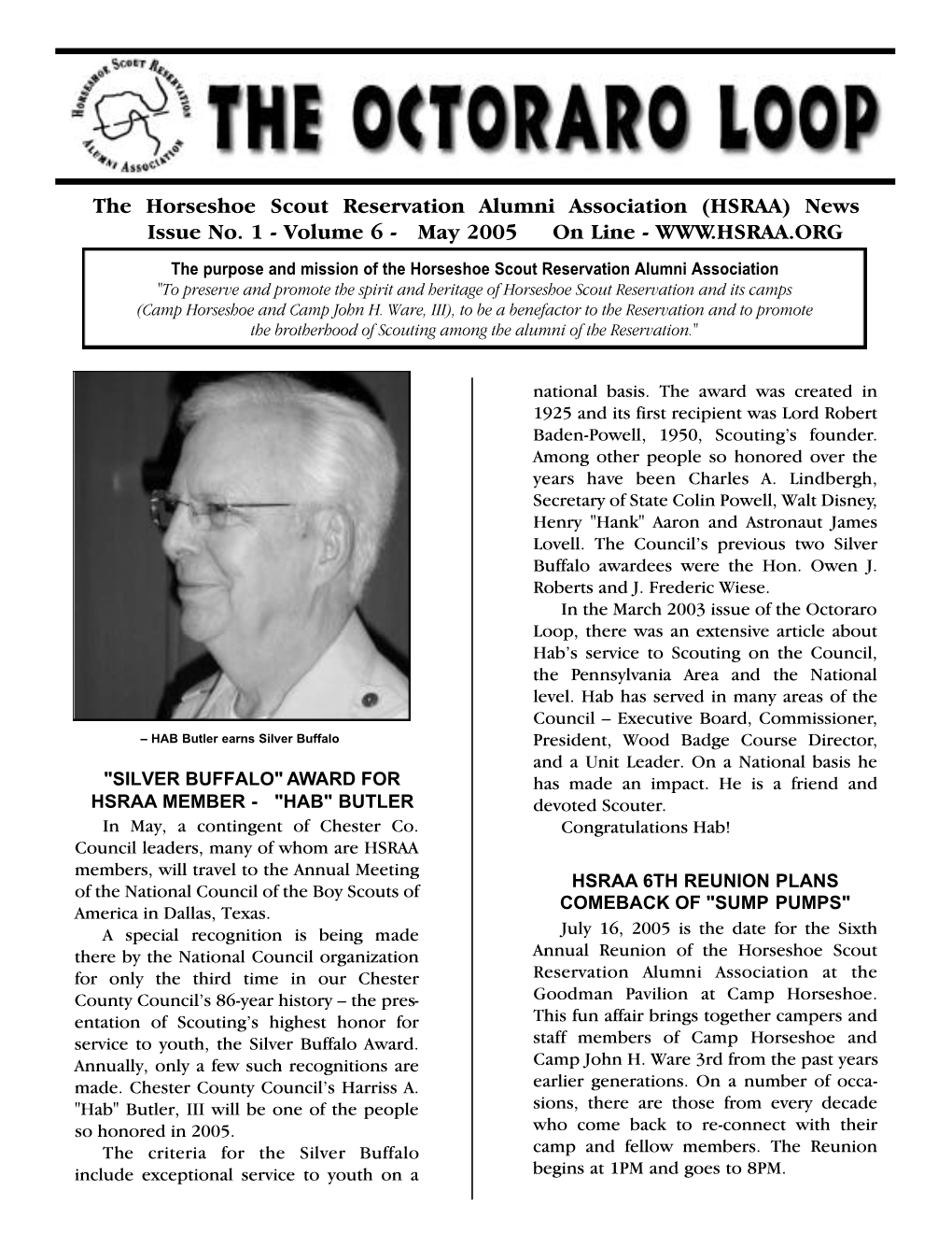 The Horseshoe Scout Reservation Alumni Association (HSRAA) News Issue No. 1 - Volume 6 - May 2005 on Line