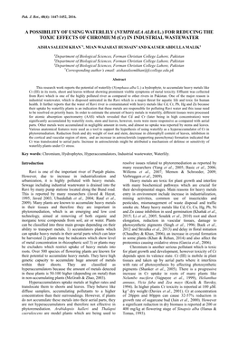 A POSSIBILITY of USING WATERLILY (NYMPHAEA ALBA L.) for REDUCING the TOXIC EFFECTS of CHROMIUM (Cr) in INDUSTRIAL WASTEWATER