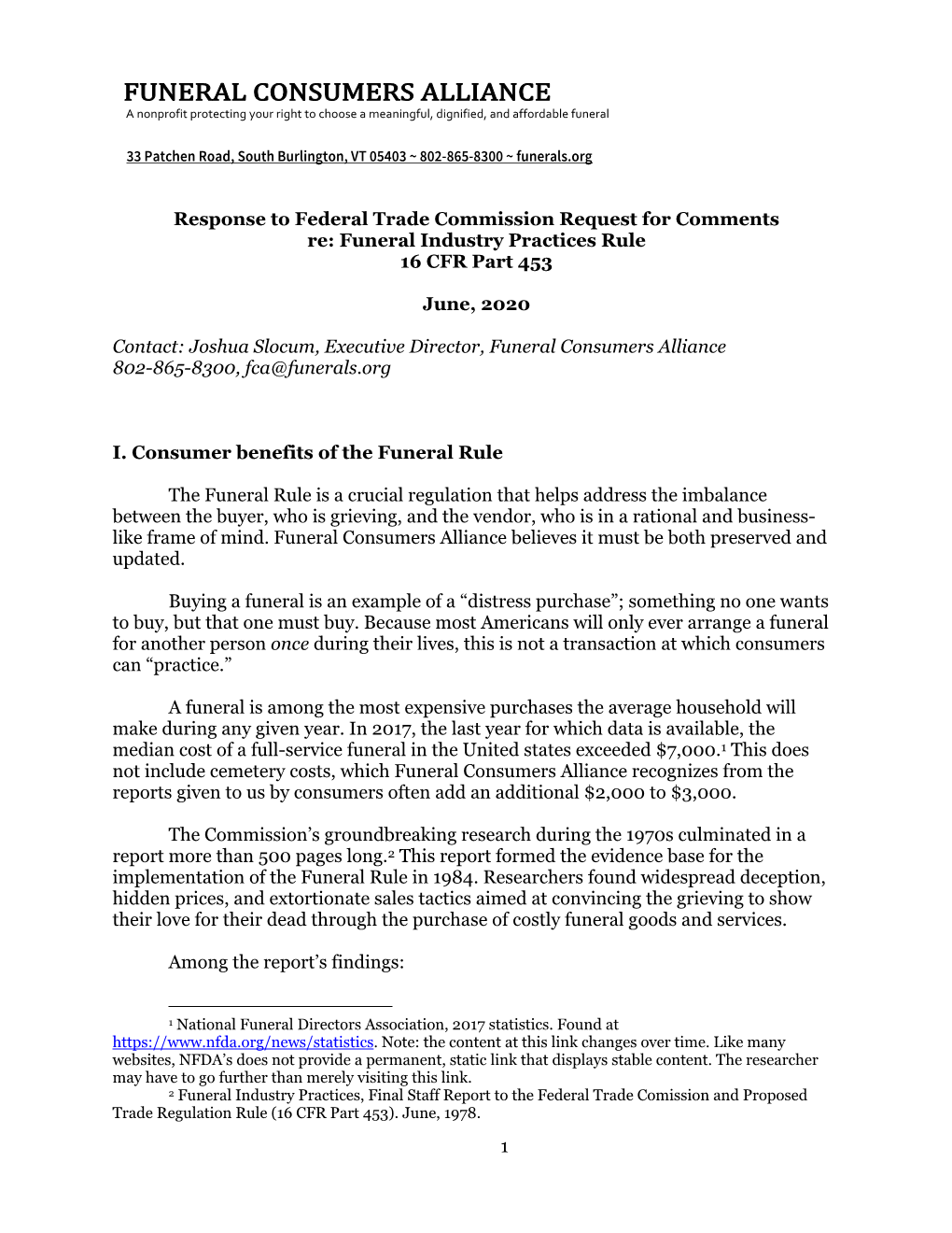 Funeral Consumers Alliance: Submission to the Federal Trade