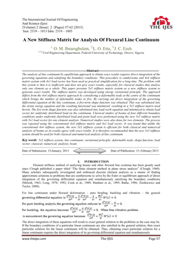 A New Stiffness Matrix for Analysis of Flexural Line Continuum 1, O