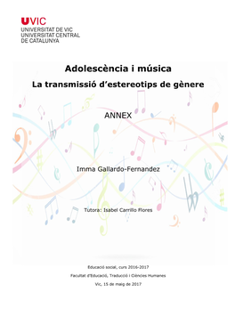 Adolescència I Música La Transmissió D’Estereotips De Gènere
