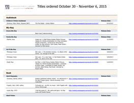 Titles Ordered October 30 - November 6, 2015