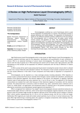 A Review on High Performance Liquid Chromatography (HPLC)