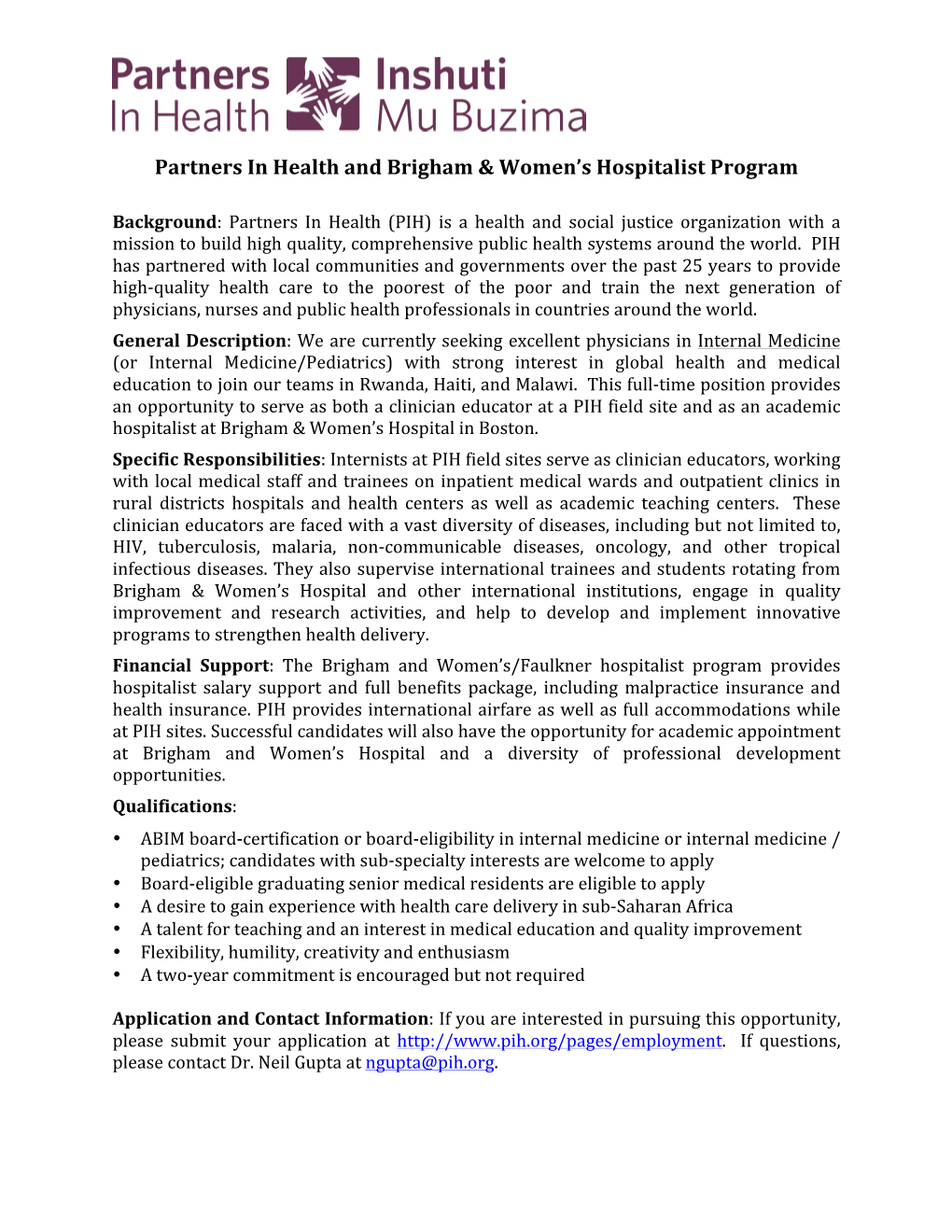 Partners in Health and Brigham & Women's Hospitalist Program