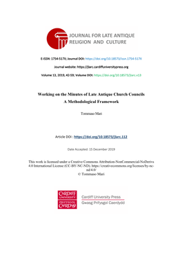 Working on the Minutes of Late Antique Church Councils a Methodological Framework