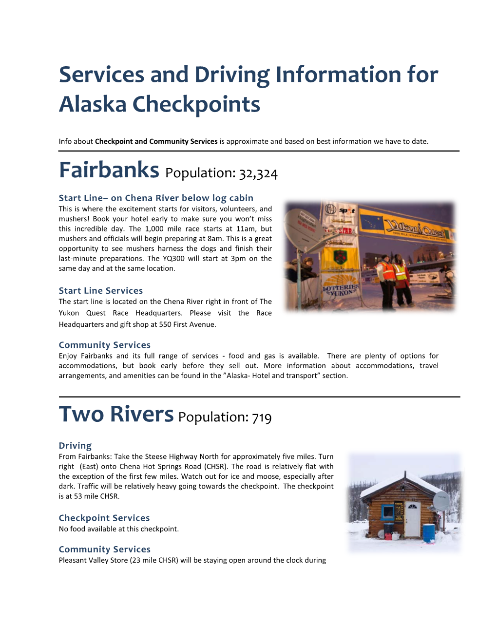 Services and Driving Information for Alaska Checkpoints