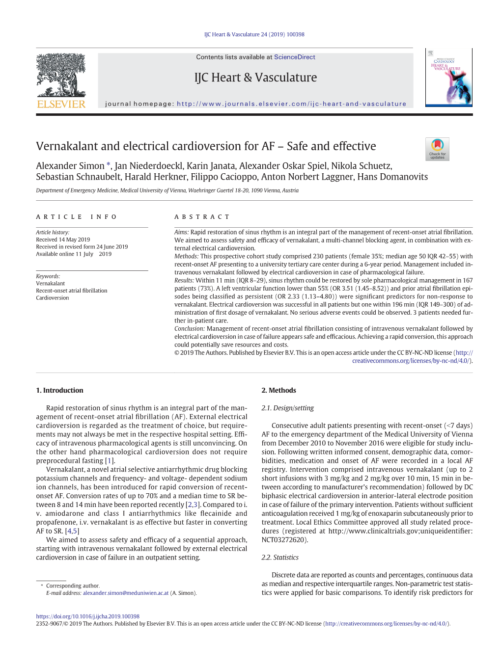 Vernakalant and Electrical Cardioversion for AF – Safe and Effective