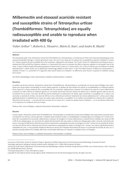 (Trombidiformes: Tetranychidae) Are Equally Radiosusceptible and Unable to Reproduce When Irradiated with 400 Gy Valter Arthur1,*, Roberto L