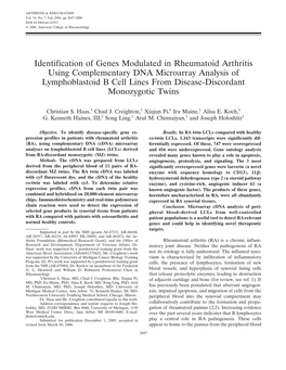Identification of Genes Modulated in Rheumatoid Arthritis Using