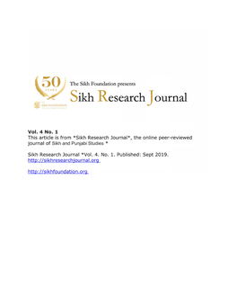 This Article Is from Sikh Research Journal, the Online Peer-Reviewed Journal of Sikh Studies and Punjabi Language Studies