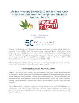 As the Industry Develops, Cannabis and CBD Producers Sail Into the Dangerous Shoals of Product Recalls