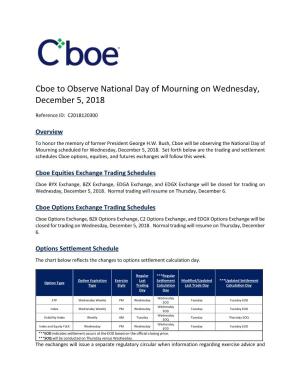 Cboe to Observe National Day of Mourning on Wednesday, December 5, 2018