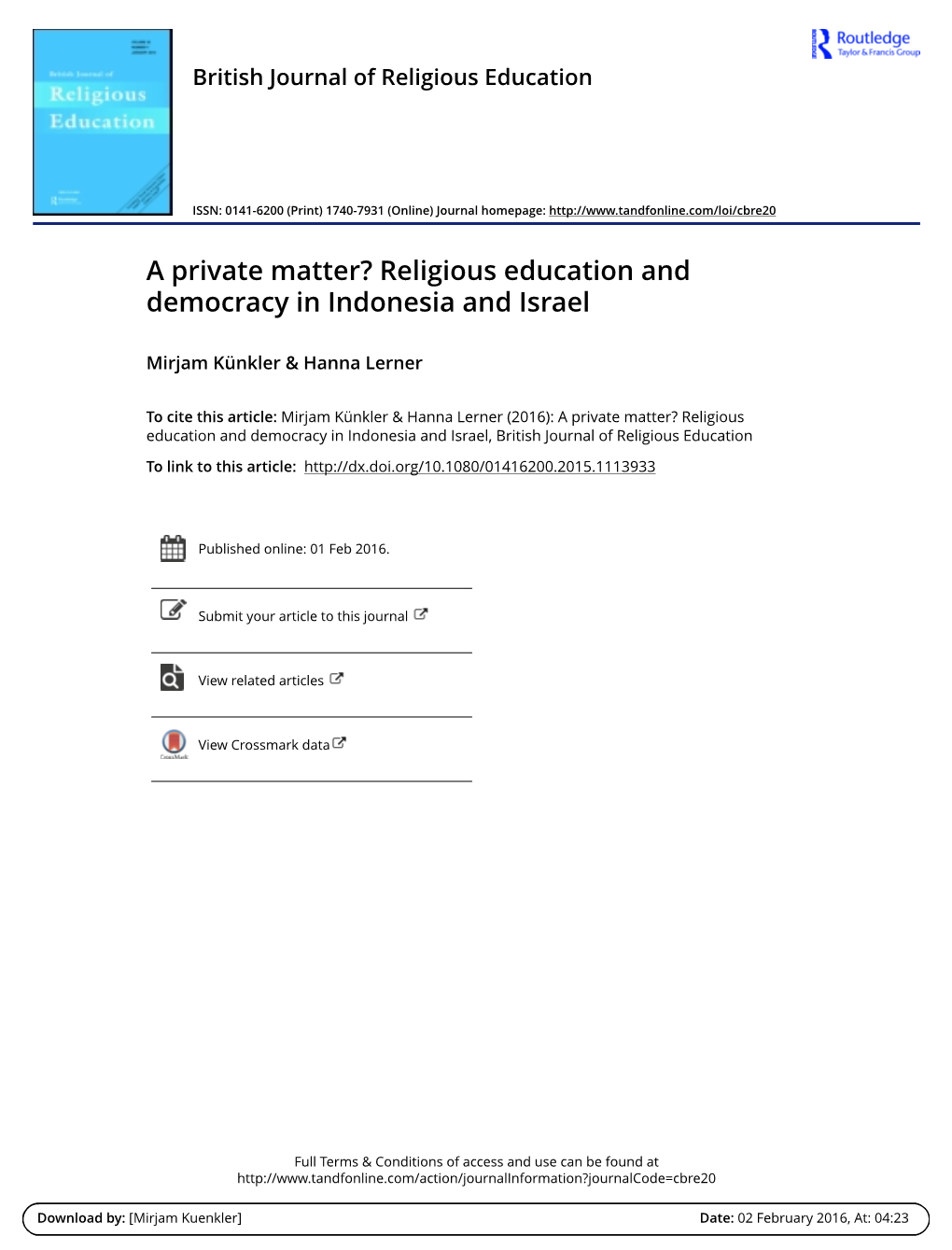 Religious Education and Democracy in Indonesia and Israel