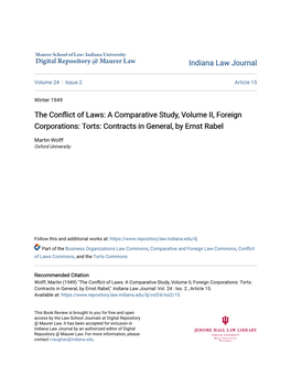 A Comparative Study, Volume II, Foreign Corporations: Torts: Contracts in General, by Ernst Rabel