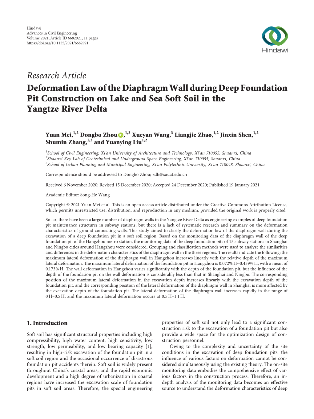 Deformation Law of the Diaphragm Wall During Deep Foundation Pit Construction on Lake and Sea Soft Soil in the Yangtze River Delta