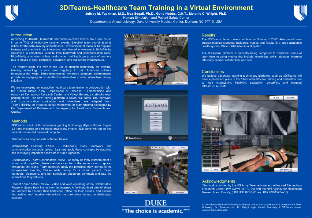 3Diteams-Healthcare Team Training in a Virtual Environment Jeffrey M