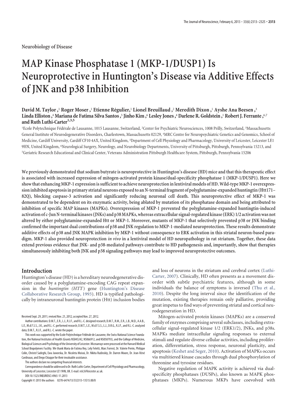 MAP Kinase Phosphatase 1 (MKP-1/DUSP1) Is Neuroprotective in Huntington’S Disease Via Additive Effects of JNK and P38 Inhibition