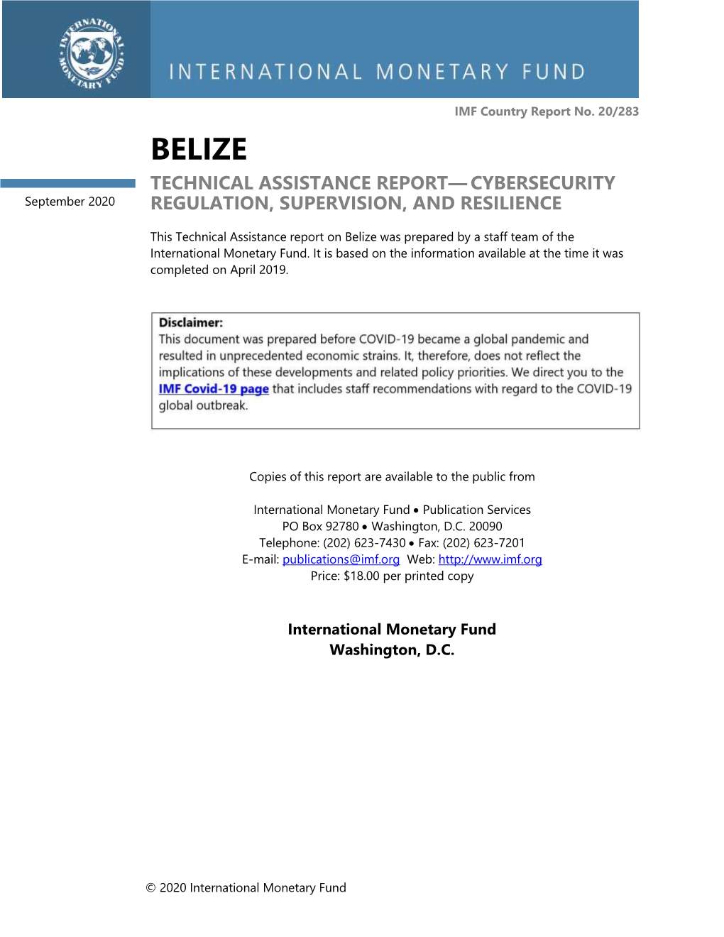 Belize: Technical Assistance Report—Cybersecurity, Regulation