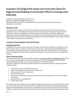 Evaluation of Ecological Site Classes and Community Classes for Regional Scale Modeling of Conservation Effects on Grazing Lands: MLRA 60A