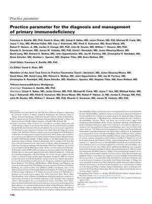 Practice Parameter for the Diagnosis and Management of Primary Immunodeﬁciency