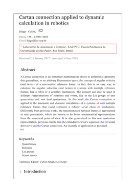 Cartan Connection Applied to Dynamic Calculation in Robotics