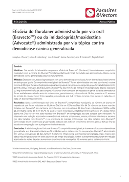 Eficácia Do Fluralaner Administrado Por Via Oral (Bravectotm)